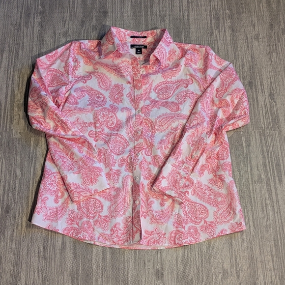 Women's Lands End Pink Paisley Long Sleeve Button Up Supima Cotton Shirt Sz 16 - Picture 5 of 10
